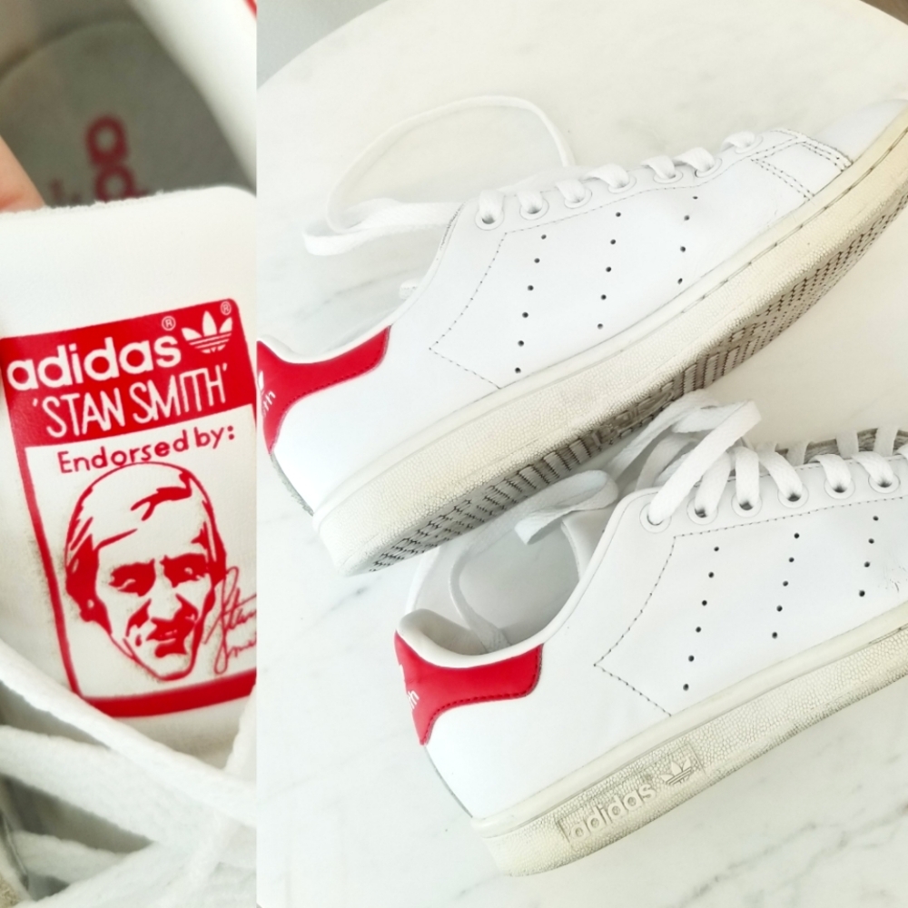 Adidas Stan Smith's Unisex White Red Lace-Up Classic Sneakers Athletic Iconic